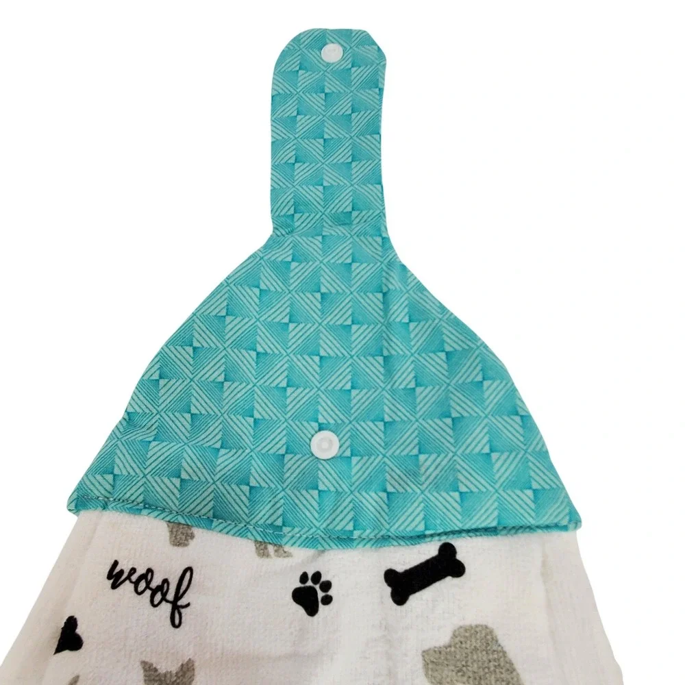 Handmade Dog Themed Hanging Kitchen Towel Teal White Pawfect Dog Lover Gift